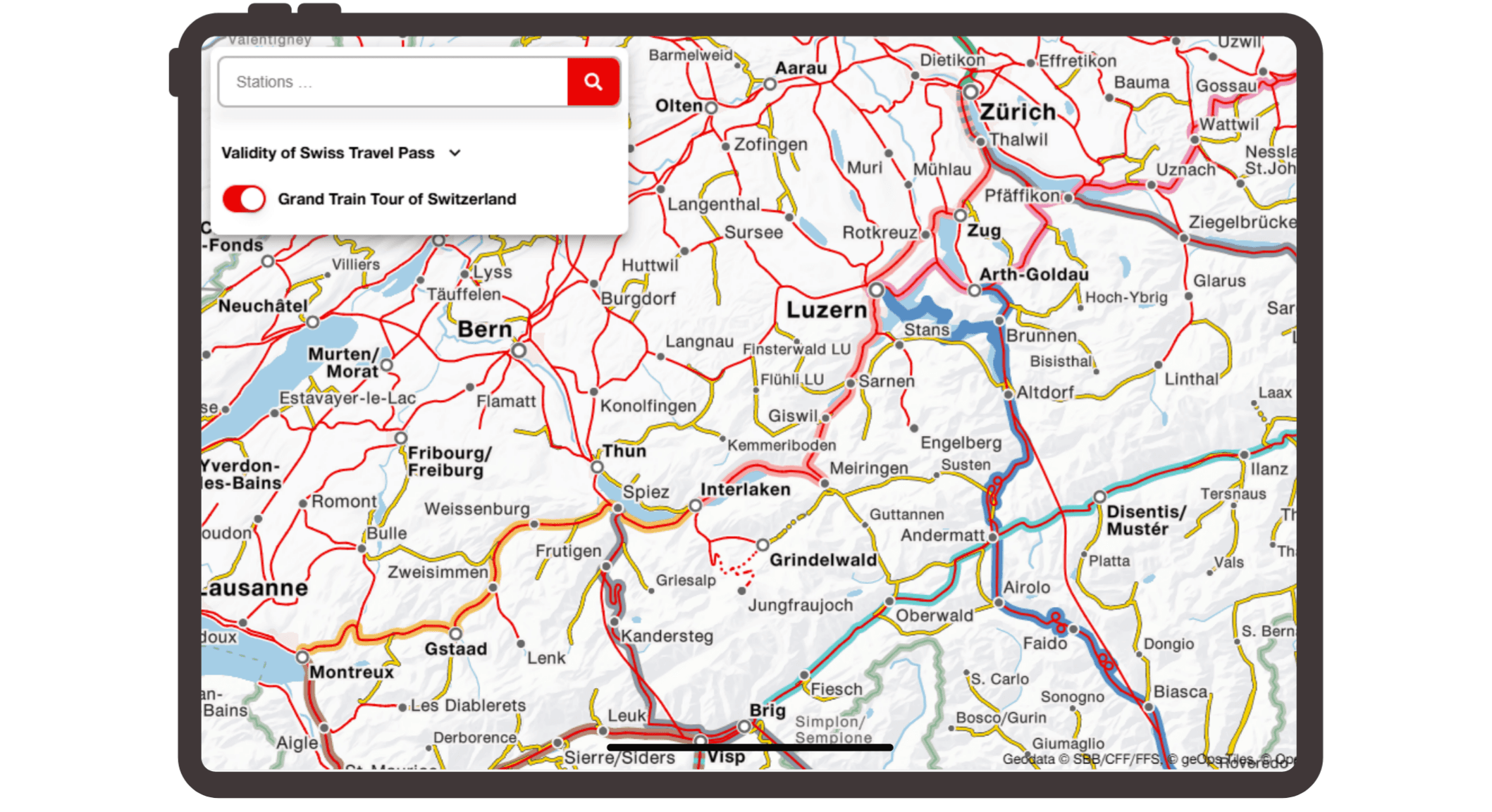 Karte mit Panoramarouten und POIs
